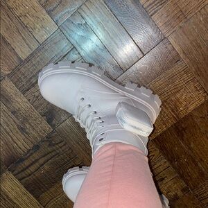 Women's White Chunky Combat Boots with Removable Pouch